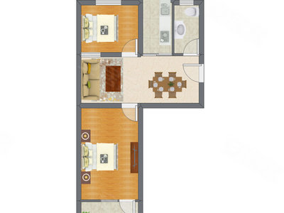 2室2厅 65.19平米户型图