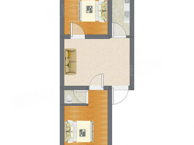 2室1厅 39.00平米户型图