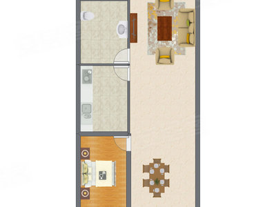 1室2厅 80.75平米户型图