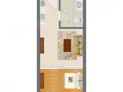 1室1厅 46.47平米户型图