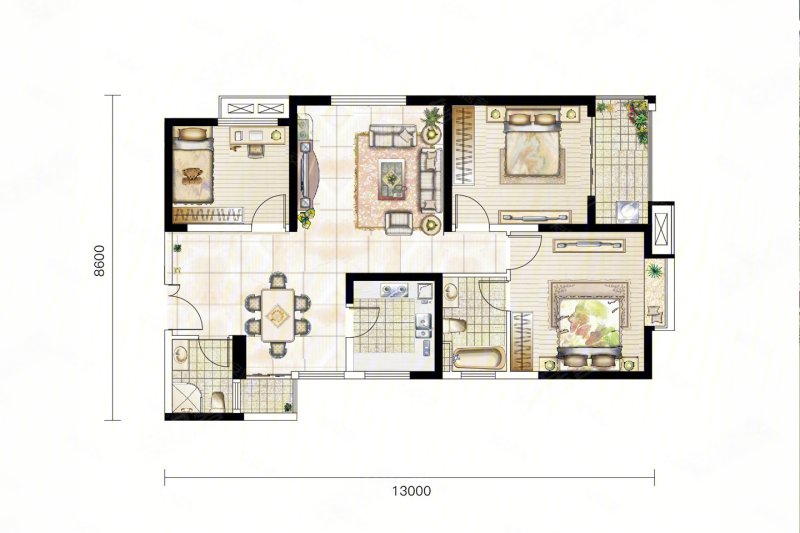 兴庆御苑2室2厅1卫90.49㎡北145万