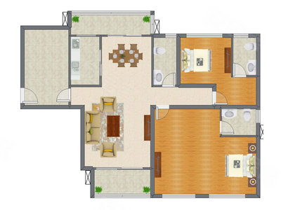 2室2厅 135.26平米户型图