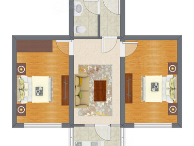 2室1厅 66.79平米户型图