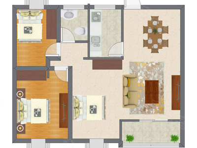 2室2厅 64.32平米户型图