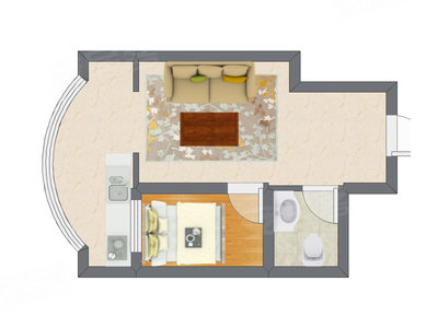 1室1厅 48.93平米户型图