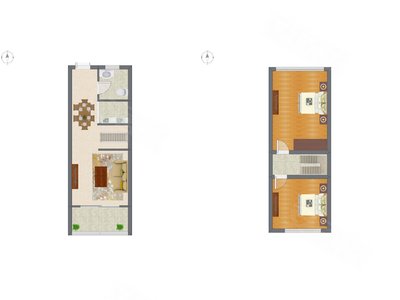 2室2厅 55.96平米户型图