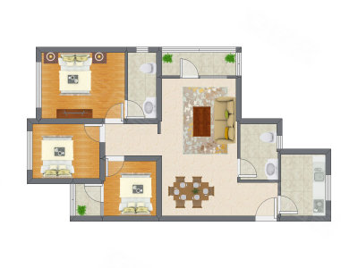 3室2厅 109.04平米户型图