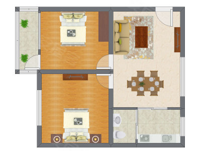 2室1厅 54.29平米户型图