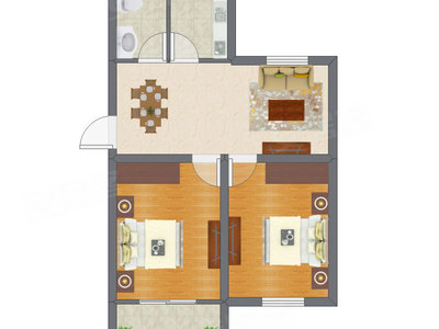 2室1厅 47.81平米户型图