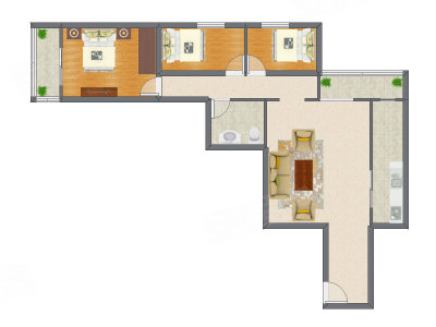 3室1厅 77.02平米户型图