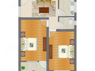 2室1厅 63.76平米