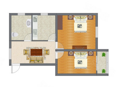 2室1厅 51.78平米户型图