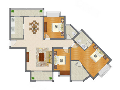 3室2厅 129.98平米户型图