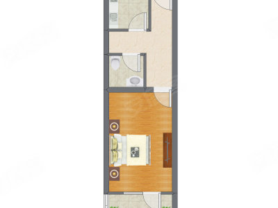 1室1厅 36.38平米户型图