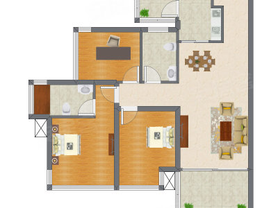 3室2厅 88.76平米户型图