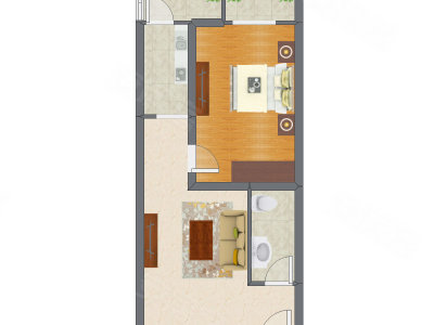 1室1厅 64.26平米户型图