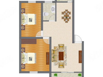 2室1厅 77.69平米户型图