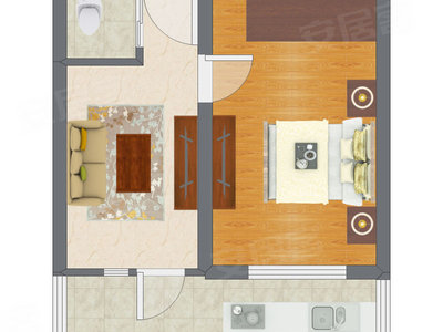 1室1厅 39.56平米户型图
