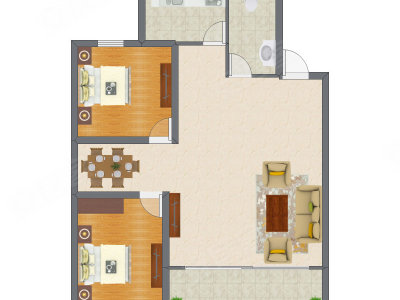 2室2厅 83.89平米户型图