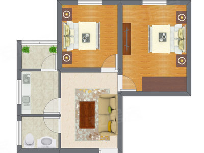 2室1厅 49.98平米户型图