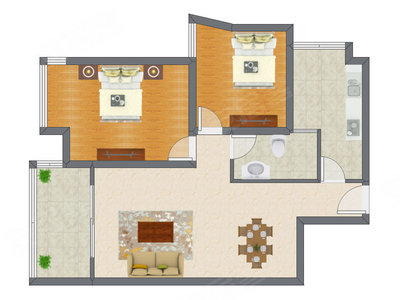 2室2厅 87.35平米户型图