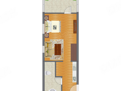 1室0厅 41.34平米户型图