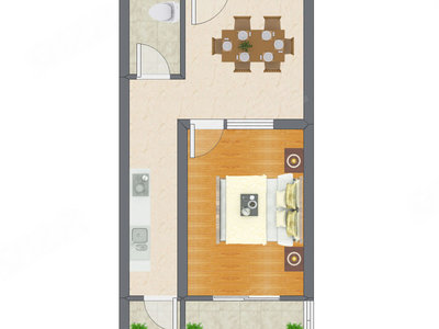 1室1厅 43.14平米户型图