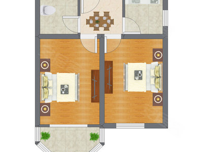 2室1厅 70.54平米