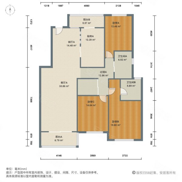 世纪苑3室2厅2卫156.96㎡南北895万