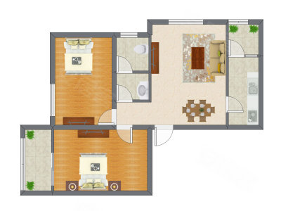 2室2厅 95.09平米户型图