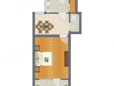 1室1厅 45.68平米户型图