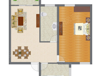 1室1厅 66.72平米户型图