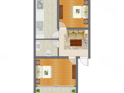 2室1厅 64.00平米