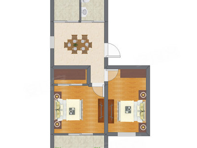 2室1厅 42.91平米户型图