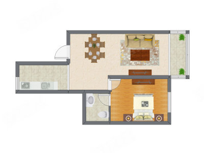1室2厅 63.50平米户型图