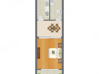 1室1厅 45.26平米户型图