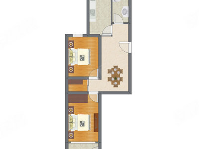 2室1厅 64.83平米户型图