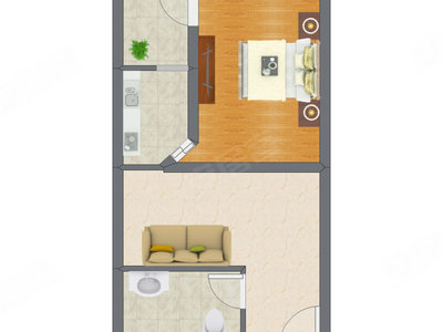 1室1厅 53.69平米户型图