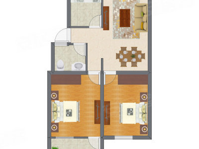 2室1厅 76.32平米户型图