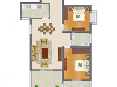 2室2厅 75.52平米户型图
