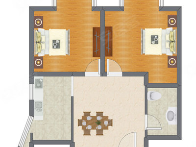 2室1厅 87.50平米