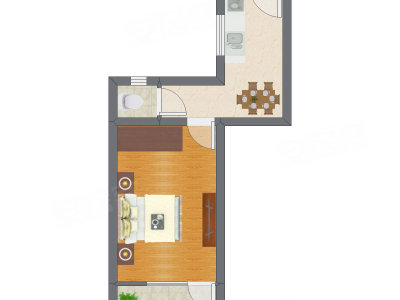 1室1厅 38.18平米户型图
