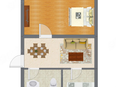1室2厅 42.00平米户型图