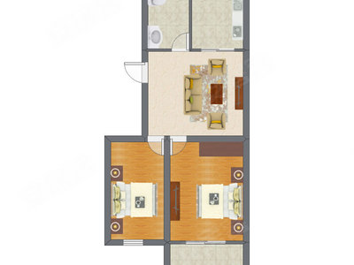 2室1厅 69.62平米户型图