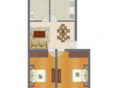 2室2厅 58.04平米户型图
