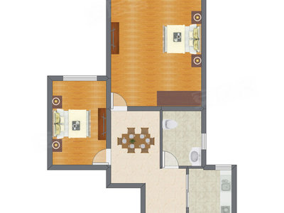 2室1厅 70.87平米户型图