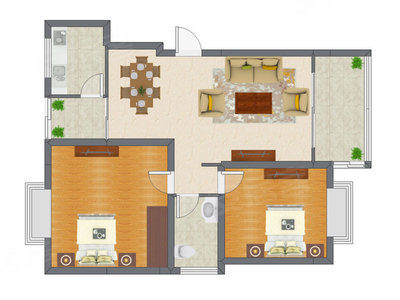 2室2厅 90.42平米户型图