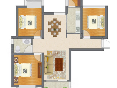 3室2厅 89.27平米户型图