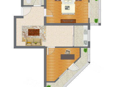 2室1厅 83.34平米户型图