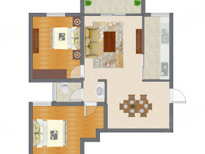 2室2厅 68.92平米户型图